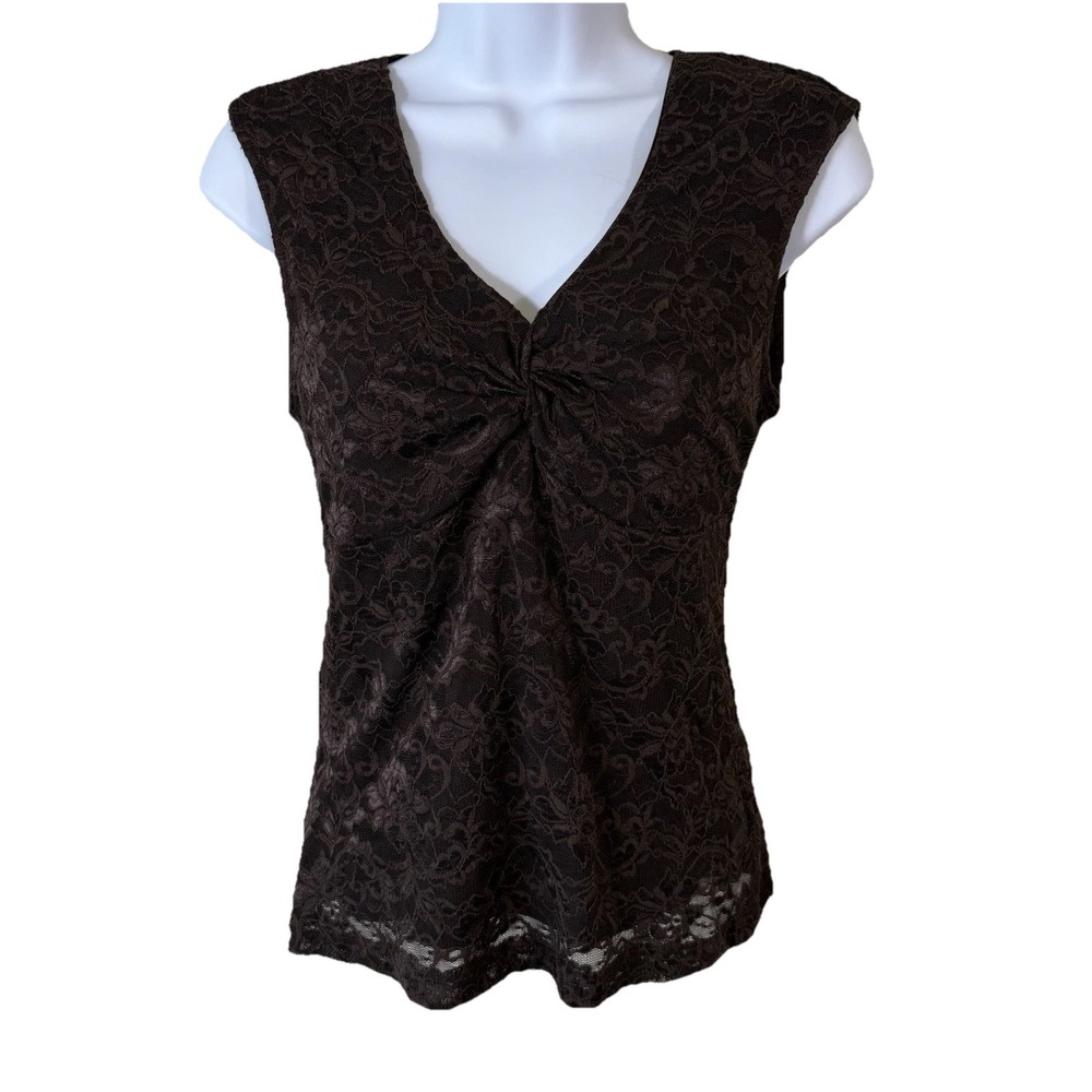 VTG Rampage M Brown Floral Lace Babydoll Tank Top Whimsigoth Twist Front Y2K